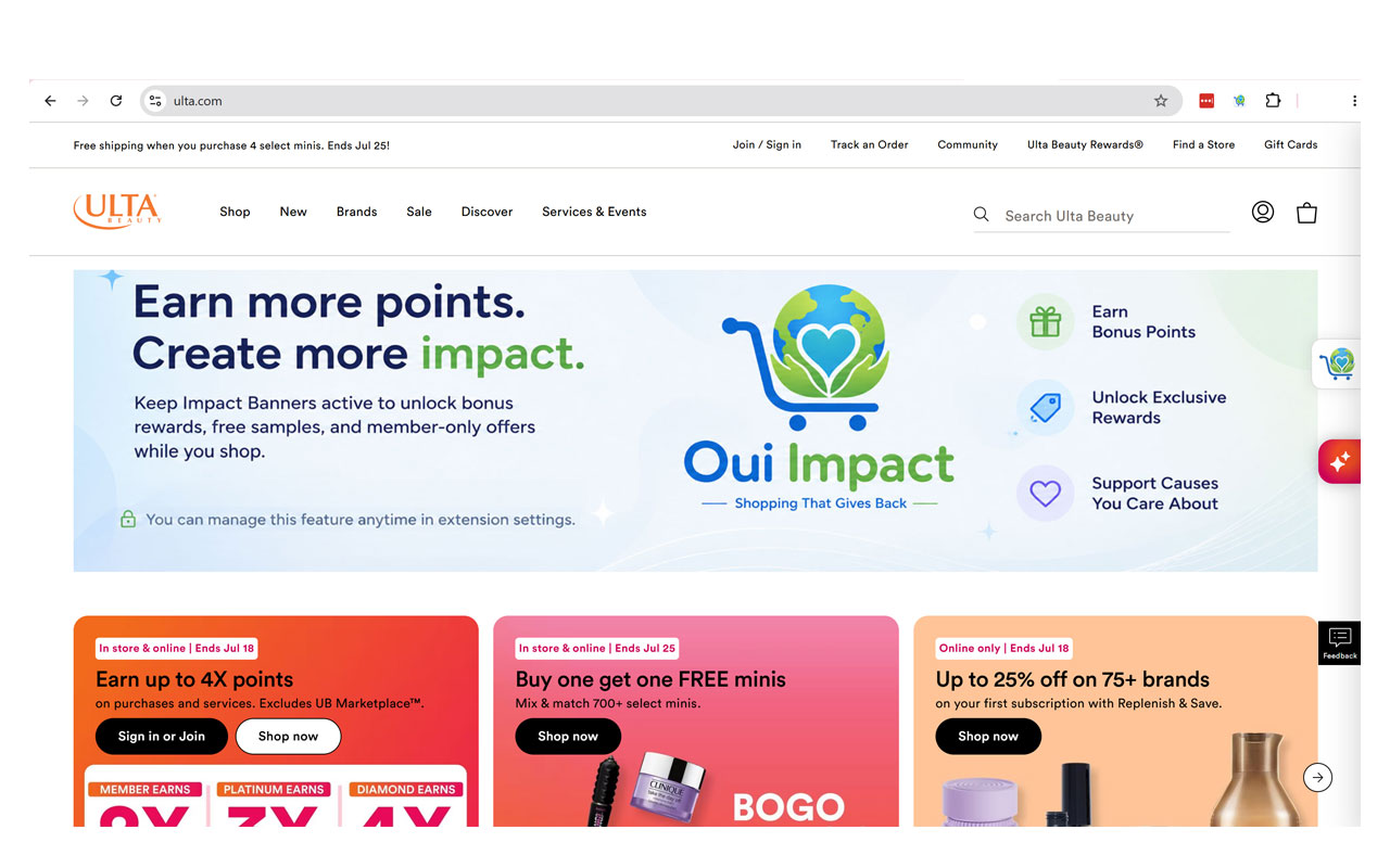 Oui Impact banner shown while browsing